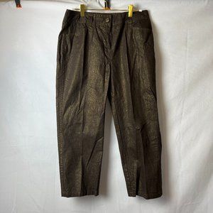 Peck and Peck Weekend Capri Pants Brown Gold Sheen Sz 6 100% Cotton Pockets
